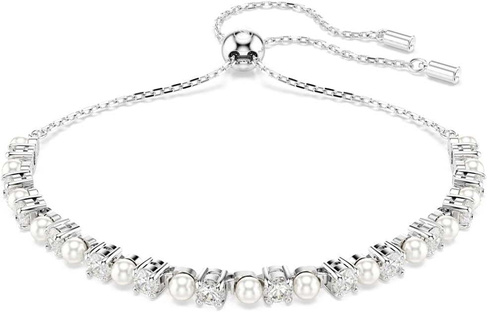 Swarovski Matrix Pendant, Earrings, Bracelet, Crystal Pearl, Round Cut Clear Crystals, Rhodium and Rose Gold-Tone Finishes