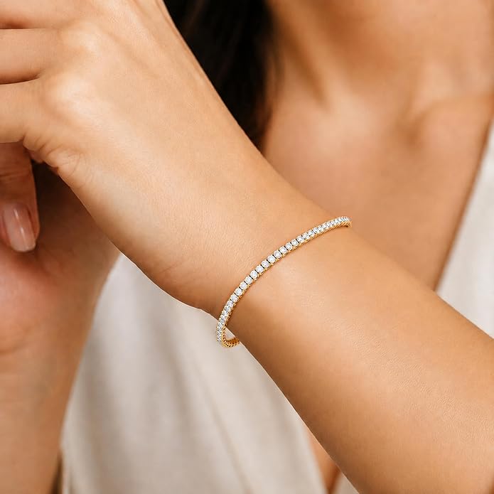 Belacqua Lab Grown Diamond Tennis Bracelet in Sterling Silver Round Cut, 2 to 8 Carat Bracelets, G Color, SI Clarity, Prong Set, Fine Jewelry for Women, Gift